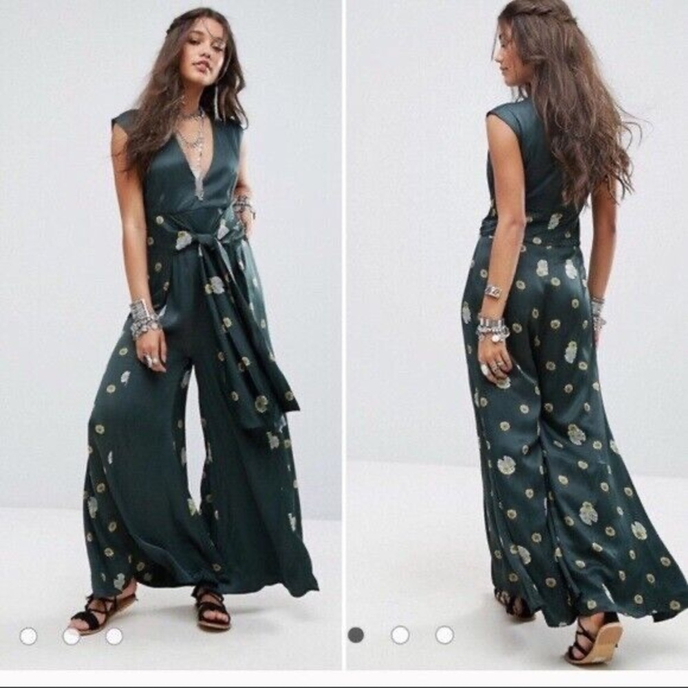 Free People Floral Wide Leg 70’s Inspired Jumpsuit